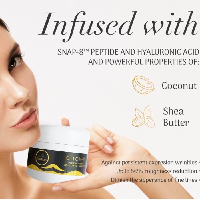 infused with coconut shea butter, SNAP-8, hyaluronic acid
